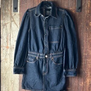 Blank NYC Indigo Denim Shirt Jacket with Puff Sleeves